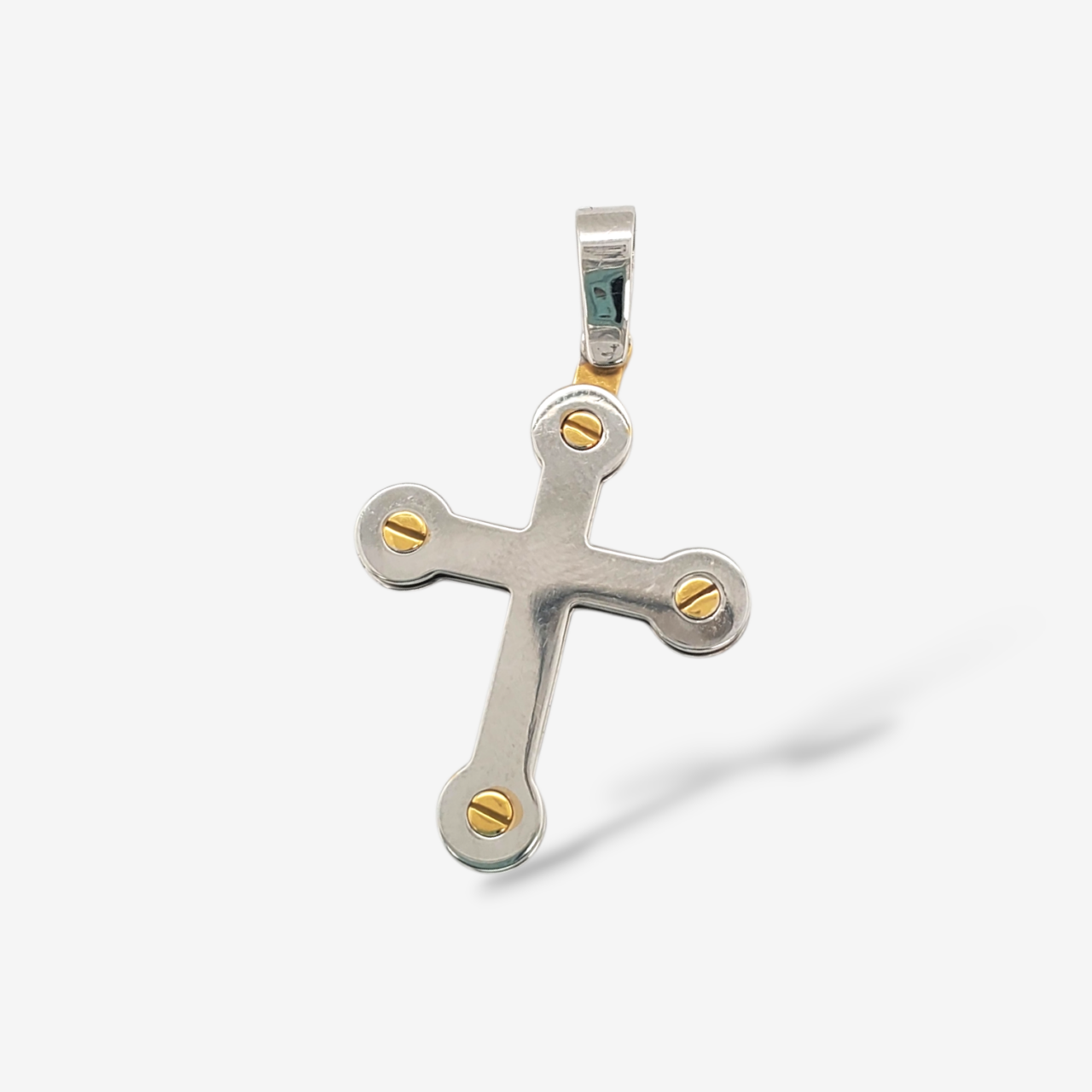 Cruz (23 x 32 mm) Puntas Redondas c/ Tornillos - Oro Amarillo & Blanco 18Kts