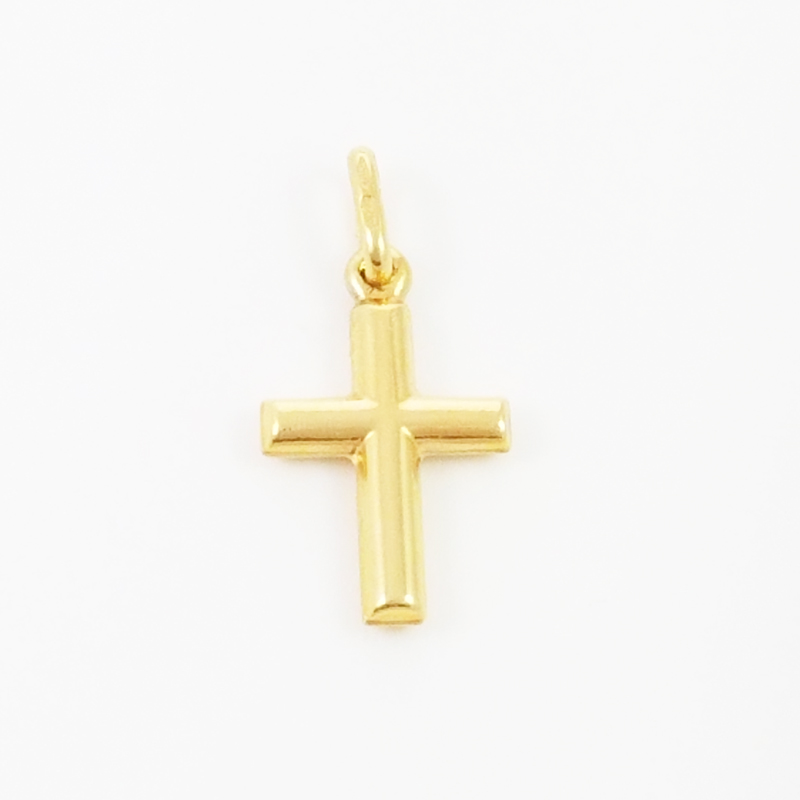 Smooth Round Cross - 18Kts Yellow Gold. - Eurogems