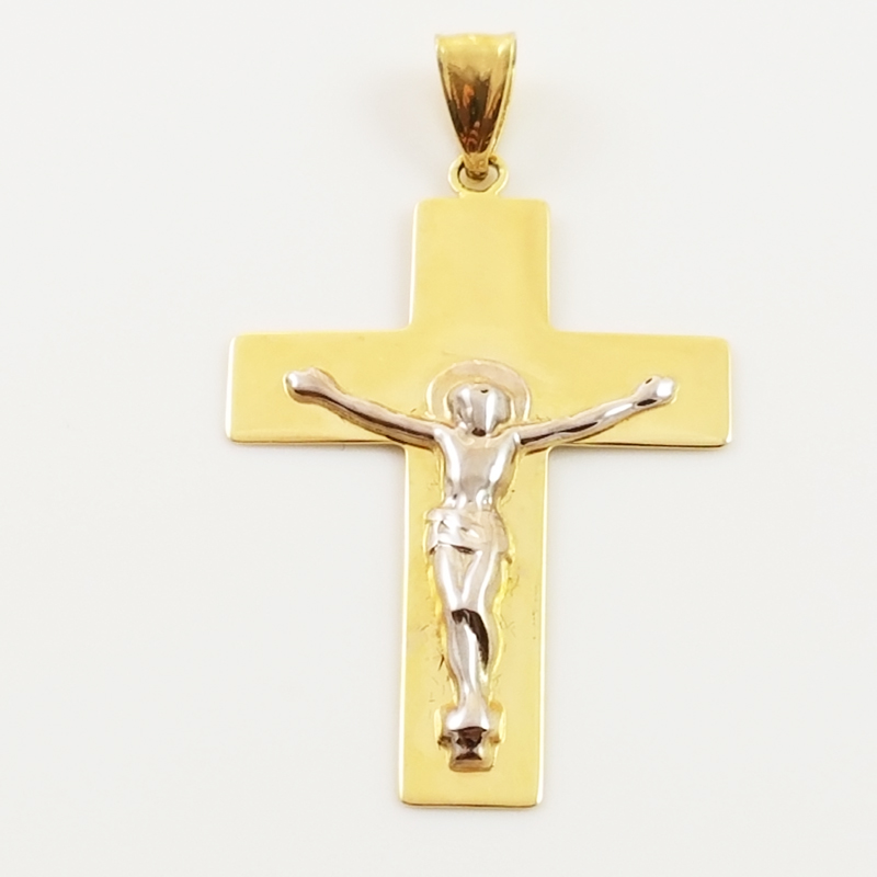Crucifijo Liso en Oro Amarillo & Blanco 18Kts. - Eurogems