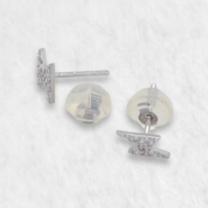 Zarcillos (3.5 x 6 mm) Rayo c/ Zircones - Oro Blanco 14Kts