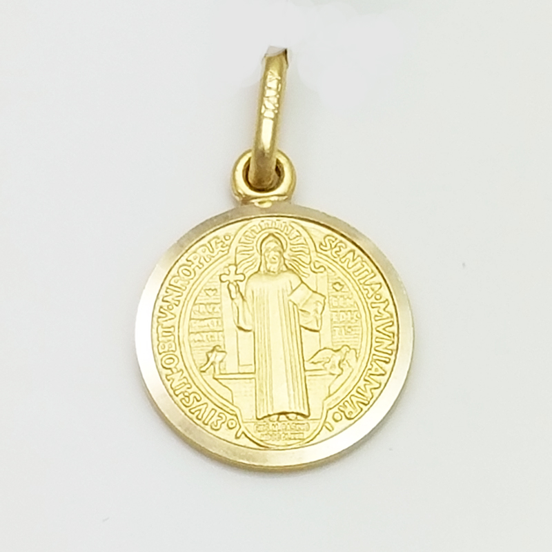 Medalla Redonda San Benito Abad 17 mm en Oro Amarillo 18Kts.