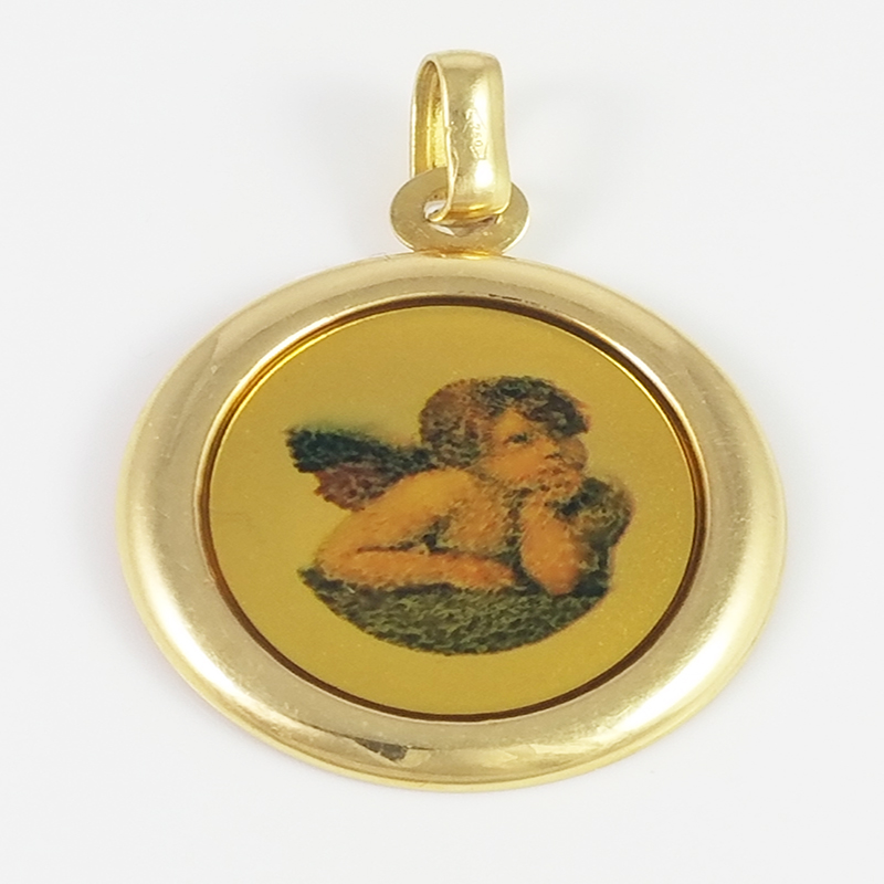 In Season Jewelry 45,7 cm Collar con Colgante Chapado en Oro Amarillo de 18 Quilates con Medalla de ángel de la Guarda y Bautismo