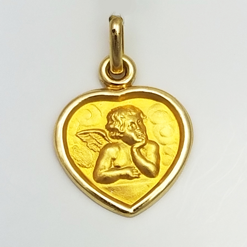 In Season Jewelry 45,7 cm Collar con Colgante Chapado en Oro Amarillo de 18 Quilates con Medalla de ángel de la Guarda y Bautismo