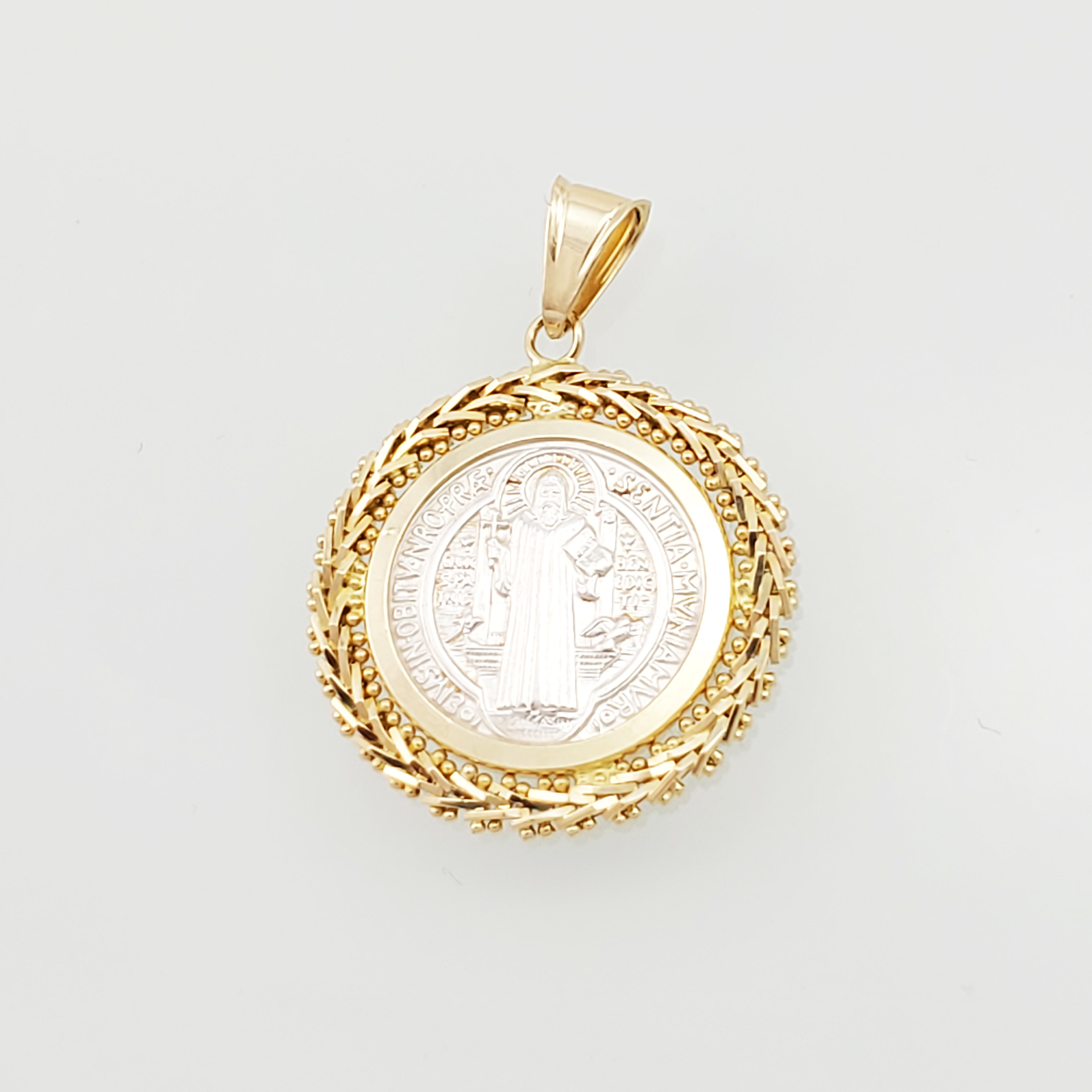 Medalla Redonda (⌀ 22 mm) San Benito de Abad - Plata y Oro Amarillo 14Kts -  EUROGEMS