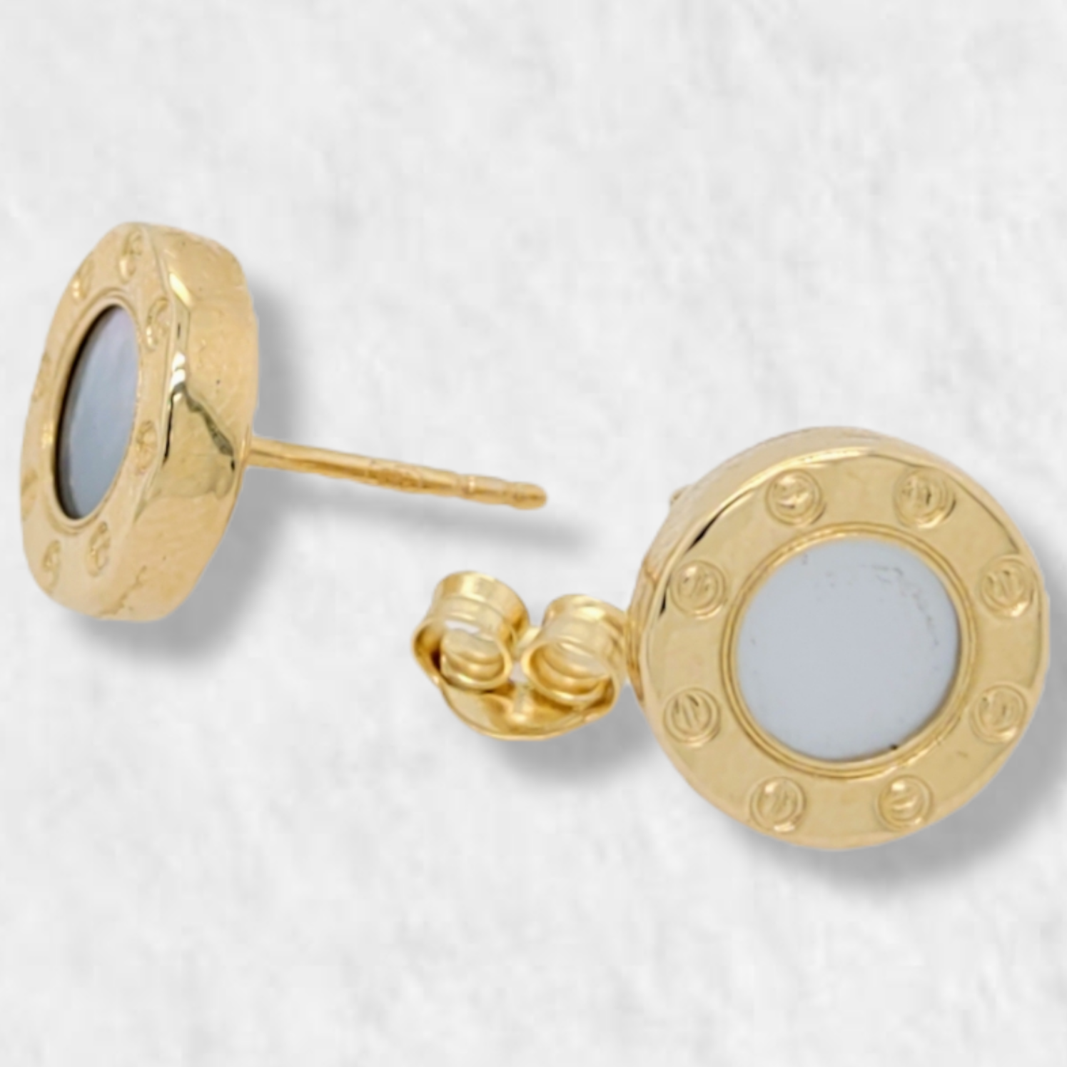 Orecchini In Argento 925 E Madreperla – Piatti Rotondi 10 Mm, Chiusura A Farfalla, Eleganti