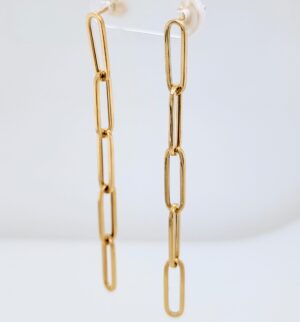 Zarcillos (6 cm) Paperclip (Post) - Oro Amarillo 14Kts