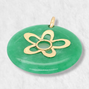 Dije (35 mm) Circulo Jade Verde & Flor Oro  - Oro Amarillo 14Kts