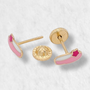 Zarcillos (7 x 3 mm) Zapatillas Ballet c/ Esmalte (Screwback/Abridores) - Oro Amarillo 14Kts