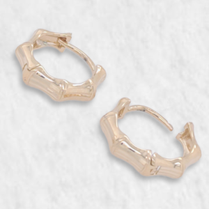 Huggies (14 mm) Tallo Bambu - Oro Amarillo 14Kts