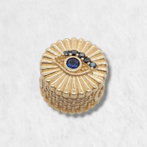 Dije (10 mm) Circulo Pasante Ojo c/ Zircones Azules - Oro Amarillo 18Kts