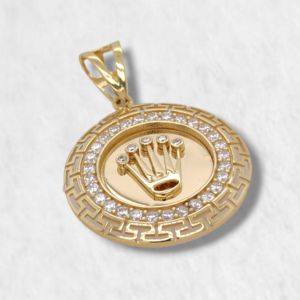 Dije (26 mm) Medalla c/ Greca Corona & Marco Zircones - Oro Amarillo 18Kts