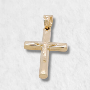 Crucifijo (18 x 26 mm) Tubo Ovalado (3.5 mm) - Oro Amarillo 14Kts