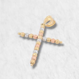 Cruz (24 x 32 mm) Esferas Diamantadas - Oro Amarillo 14Kts