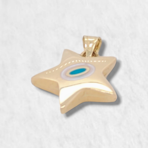 Dije (15 x 15 mm) Estrella Puff c/ Ojo & Esmalte - Oro Amarillo 14Kts