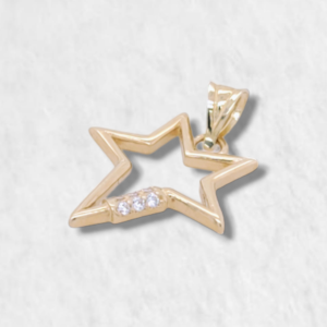 Dije (15 x 17 mm) Estrella c/ Punta Alargada & Barra en Zircones Pave - Oro Amarillo 14Kts