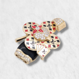 Dije (22 x 27 mm) Flor Poker c/ Esmalte & Zircones Pave - Oro Amarillo 14Kts
