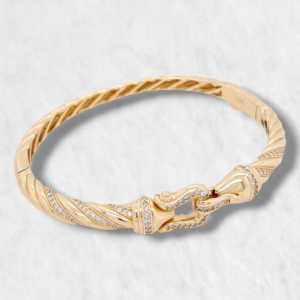 Pulsera Omega Entorchada c/ Zircones Pave - Oro Amarillo 14Kts