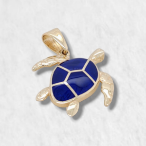 Dije (23 x 23 mm) Tortuga c/ Esmalte Azul - Oro Amarillo 14Kts