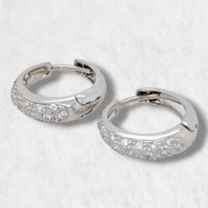 Huggies (18 mm) Reversible (Liso/Zircones Pave) - Oro Blanco 18Kts