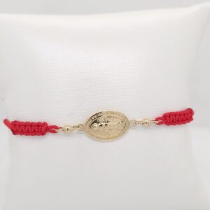 Brazalete Ajustable Hilo Chino c/ Milagrosa - Oro Amarillo 14Kts