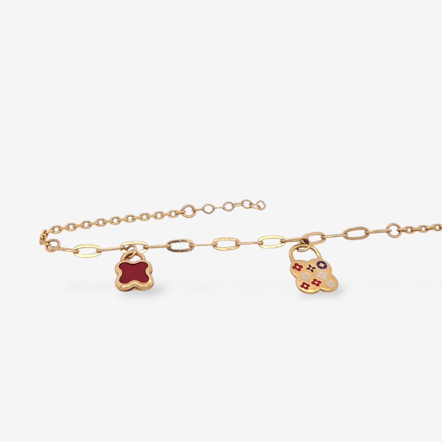 Brazalete (19.5 cm) Paperclip c/ Treboles - Oro Amarillo 18Kts