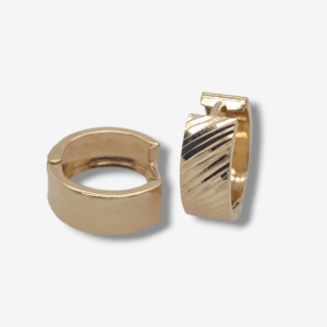 Huggies (15 mm) Reversibles Liso/Diamantado - Oro Amarillo 18Kts