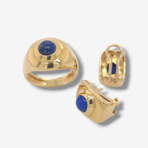 Set Zarcillos & Anillo c/ Lapis Lazuli Cabuchon - Oro Amarillo 18Kts
