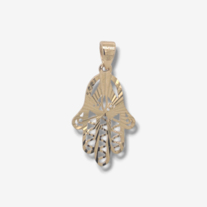 Dije (12 x 18 mm) Mano Hamsa Filigrana Diamantada - Oro Amarillo 18Kts