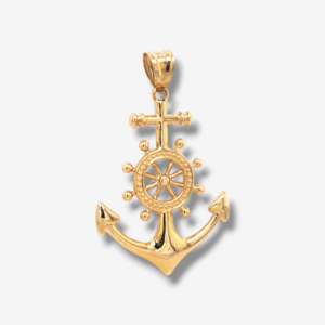 Dije (32 x 39 mm) Ancla c/ Timon & Cruz Puff - Oro Amarillo 18Kts