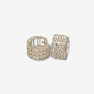 Huggies (12 mm) Anchos c/ 3 Lineas Zircones Pave - Oro Amarillo 18Kts