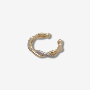 Unitario (Ø 8 mm) Cuff Tu & Yo Dos Lineas Entorchadas c/ Diamantes Pave  (0.04 Ct) - Oro Amarillo 14Kts