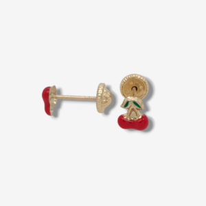Zarcillos (5 x 5 mm) Screwback Cerezas c/ Esmalte Rojo - Oro Amarillo 14Kts