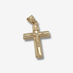 Crucifijo (18 x 26 mm) Mediano Tubo Media Cana Light - Oro Amarillo 14Kts