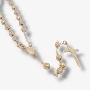 Rosario (60 cm) Largo Esferas Lisas (5 mm) Vitela Guadalupe & Crucifijo c/ Cierre Lobster - Oro Amarillo 14Kts