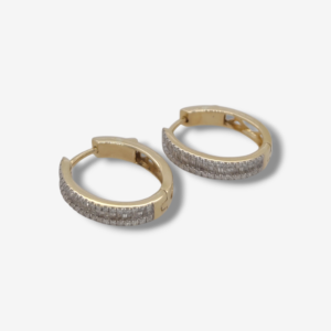 Huggies (16 x 18 mm) Diamantes Redondos & Baguettes (0.60 Ct) - Oro Amarillo 14Kts