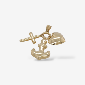 Dije Tres Gracias Puff Fe, Esperanza & Caridad - Oro Amarillo 14Kts