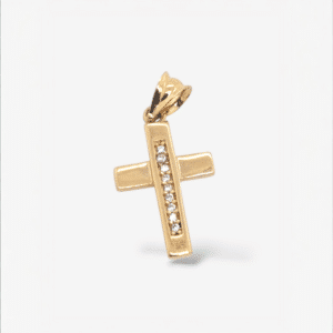 Cruz (10 x 15 mm) Pequena c/ Linea de Zircones Pave (2.75 mm) - Oro Amarillo 18Kts