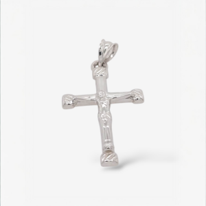 Crucifijo (16 x 25 mm) Mediana Light c/ Terminales Estriados  - Oro Blanco 18Kts