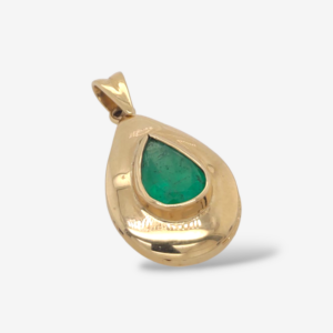 Dije (16 x 24 mm) Esmeralda Colombiana Gota (3.2 Ct) c/ Marco Liso - Oro Amarillo 18Kts