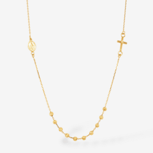 Rosario (43 cm) Pasante c/ Esferas Facetadas (2.24 mm) Medalla & Cruz c/ Cierre Lobster - Oro Amarillo 14Kts