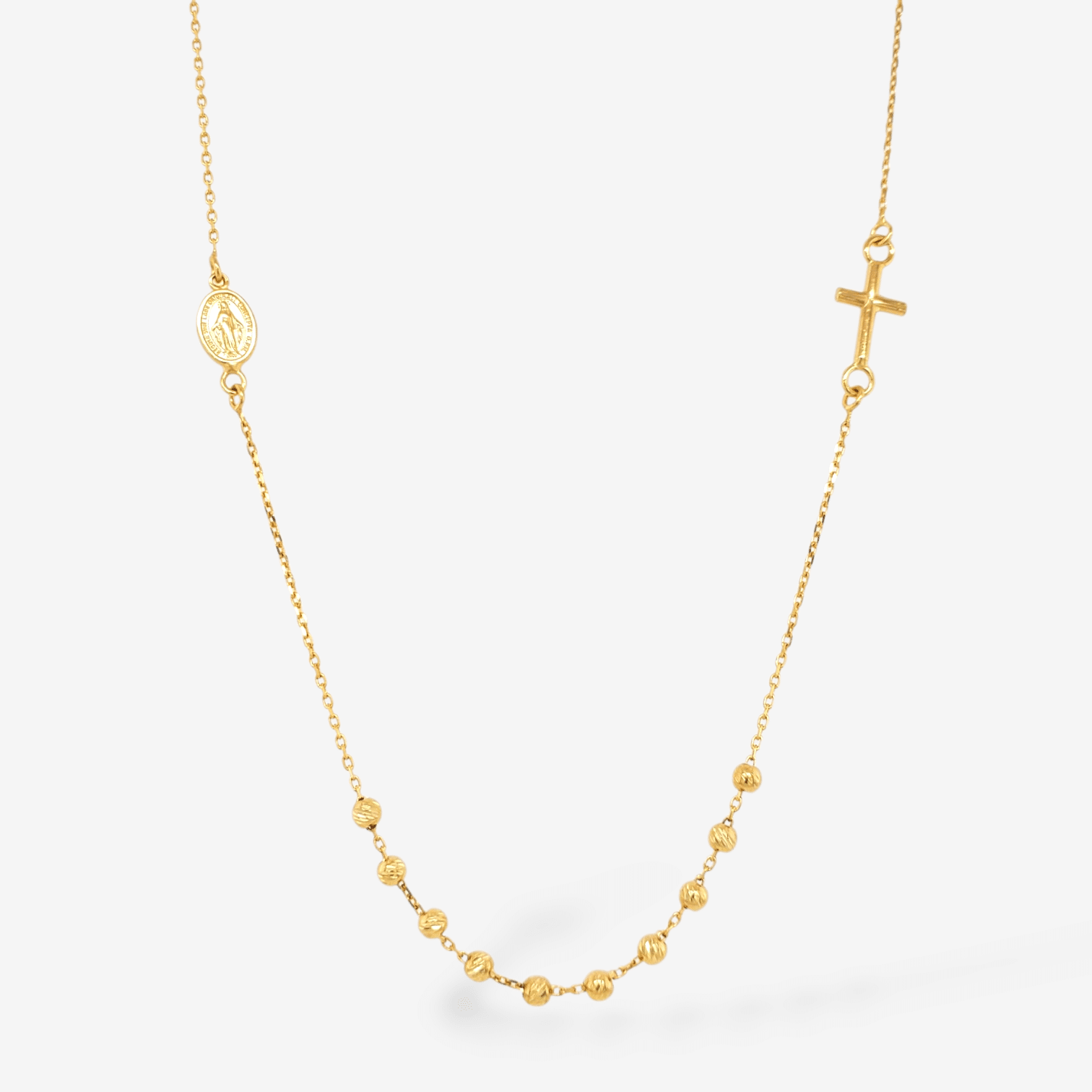 Rosario (43 cm) Pasante c/ Esferas Facetadas (2.24 mm) Medalla & Cruz c/ Cierre Lobster - Oro Amarillo 14Kts