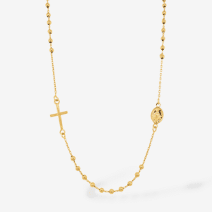 Rosario (42 cm) Pasante c/ Esferas Lisas (2.26 mm) Medalla Milagrosa & Cruz c/ Cierre Spring - Oro Amarillo 14Kts
