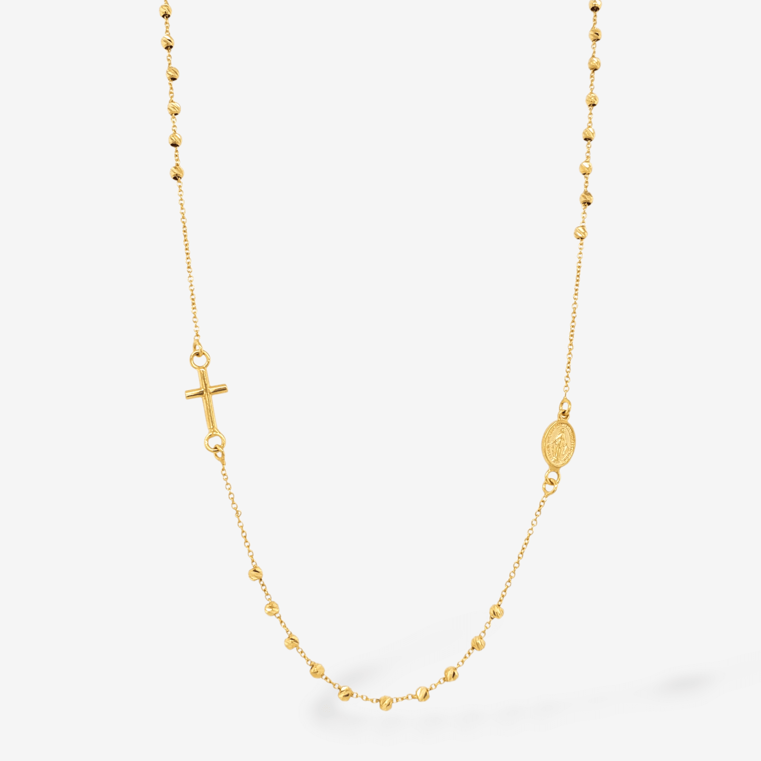 Rosario (42 cm) Pasante c/ Esferas Diamantadas (1.85 mm) Medalla & Cruz c/ Cierre Spring - Oro Amarillo 14Kts
