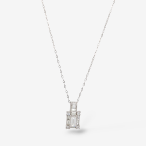 Cadena (45 cm) c/ Dije Diamantes (1.40 Ct) Baguettes Cluster en Rectangulo - Platino 950