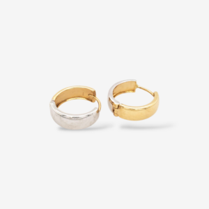 Zarcillos (15 mm) Huggies Reversibles (4.7 mm) - Oro Dos Tonos 14Kts