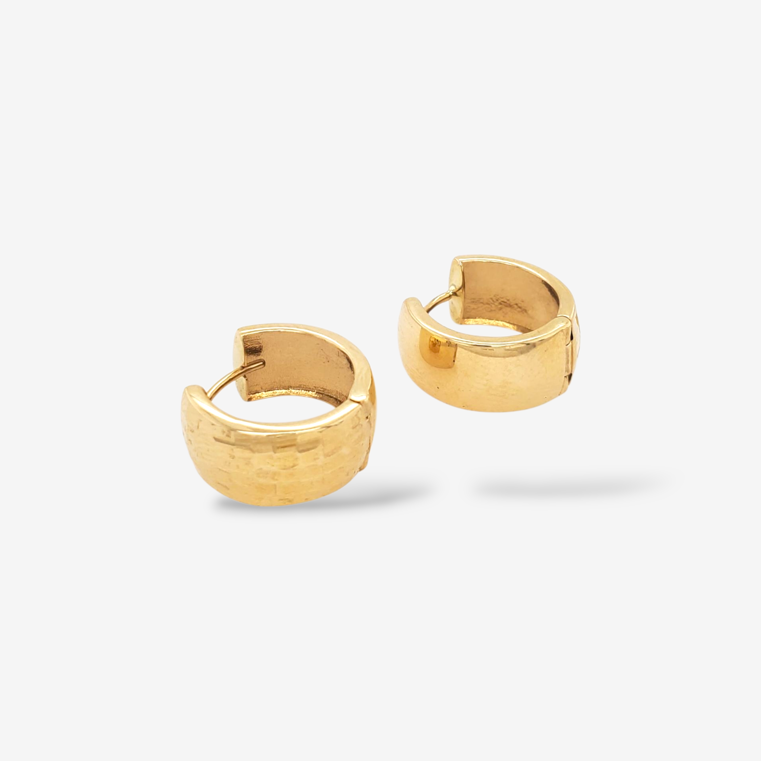 Zarcillos (16 mm) Huggies Reversibles Liso/Diamantado (7.5 mm) - Oro Amarillo 14Kts