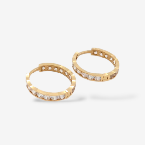 Huggies (Ø 16 mm) c/ Zircones en Carril (3 mm) Canto Diamantado - Oro Amarillo 18Kts