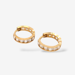 Huggies (Ø 13 mm) c/ Zircones en Carril Canto Diamantado - Oro Amarillo 18Kts