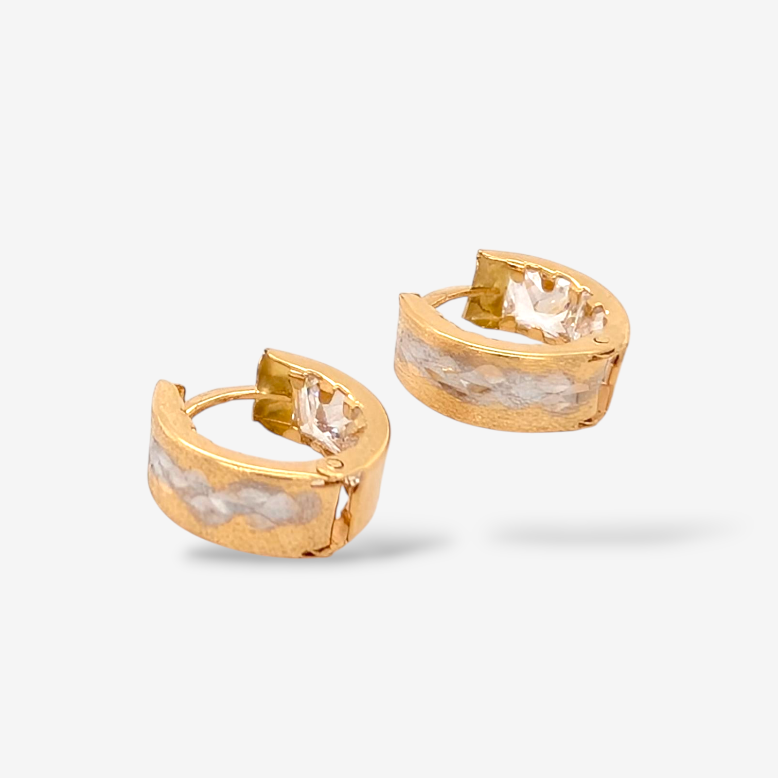 Huggies (Ø 11 mm) Reversibles Zircones Carre/Diamantados & Satinados (5 mm) - Oro Dos Tonos 18Kts