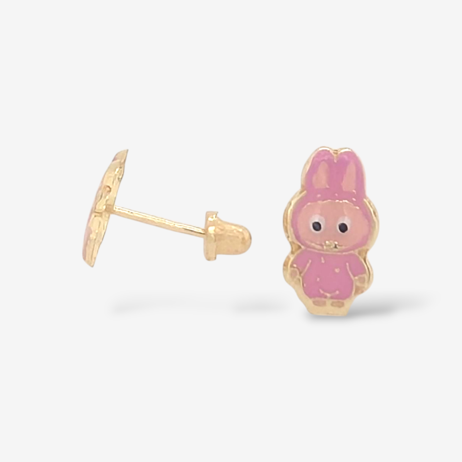 Zarcillos (6 x 9 mm) Labubu c/ Esmalte de Colores (Screwback/Abridores) - Oro Amarillo 14Kts